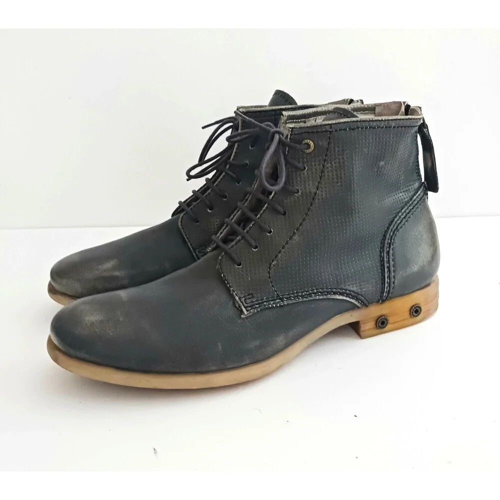 DIESEL Boa Vista Chron Zip Ankle Boot Gray Distressed Leather 41 US 8.5